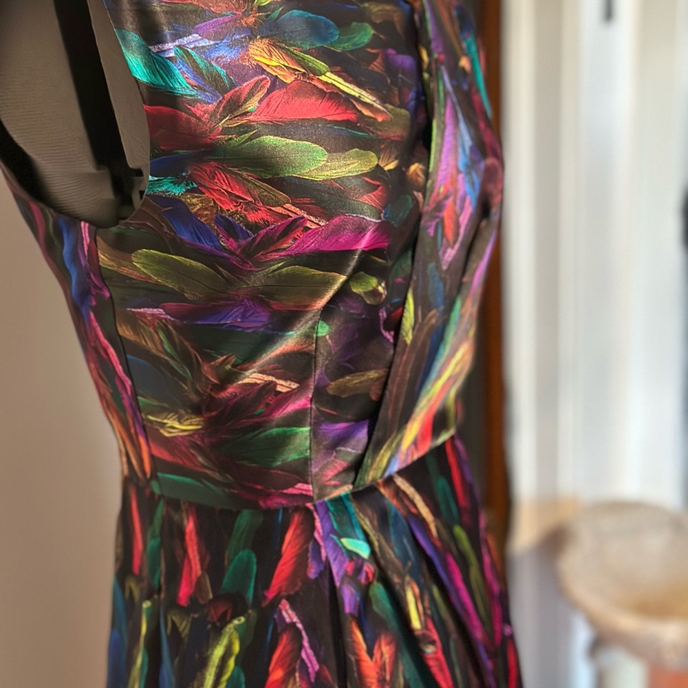 Milly Multicolor Feather Print Midi Dress